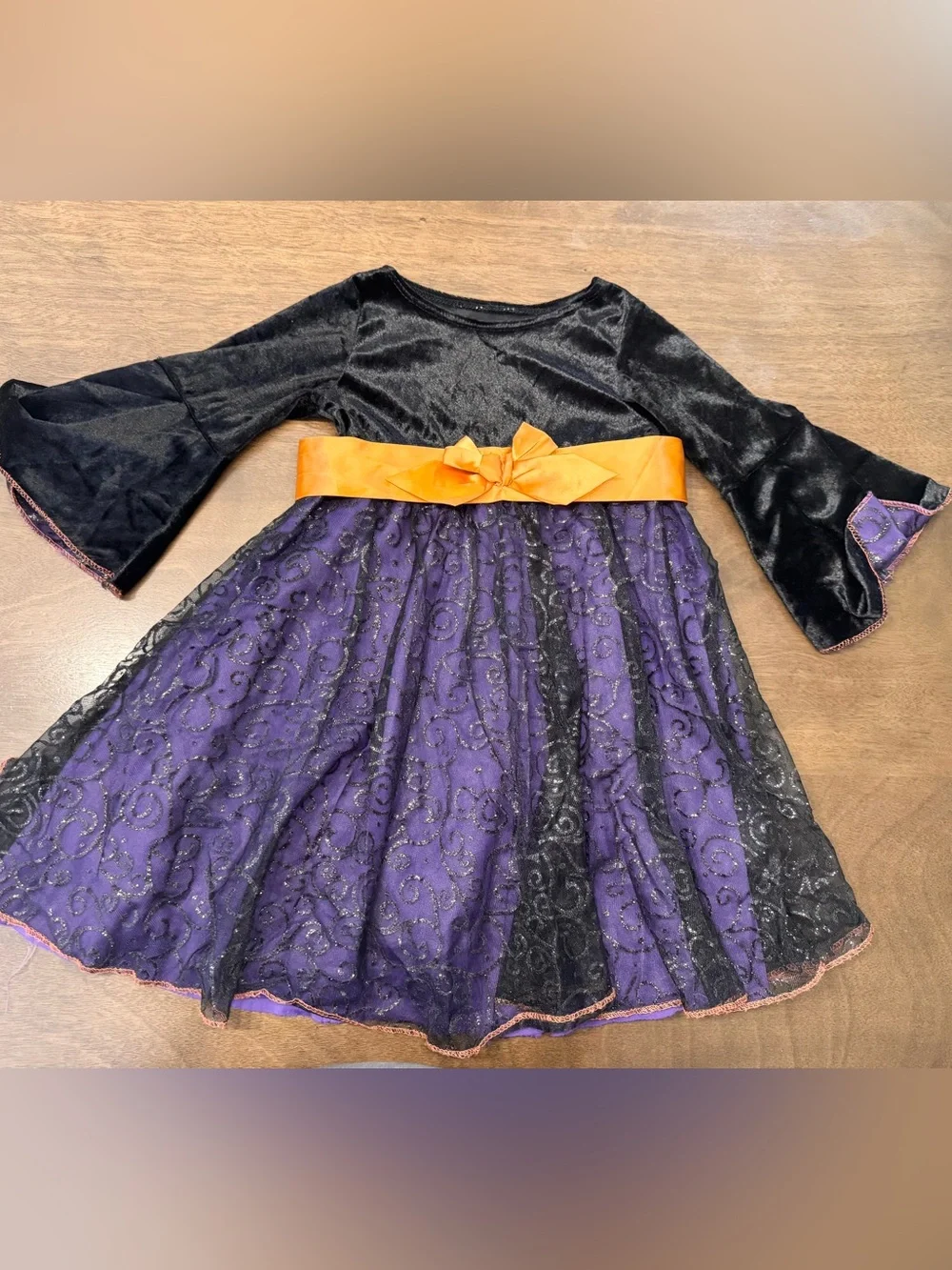 Toddler girls Halloween Witch Dress in Black, Purple & Orange Sash